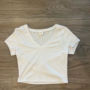 White V-Neck Ribbed Women's Top